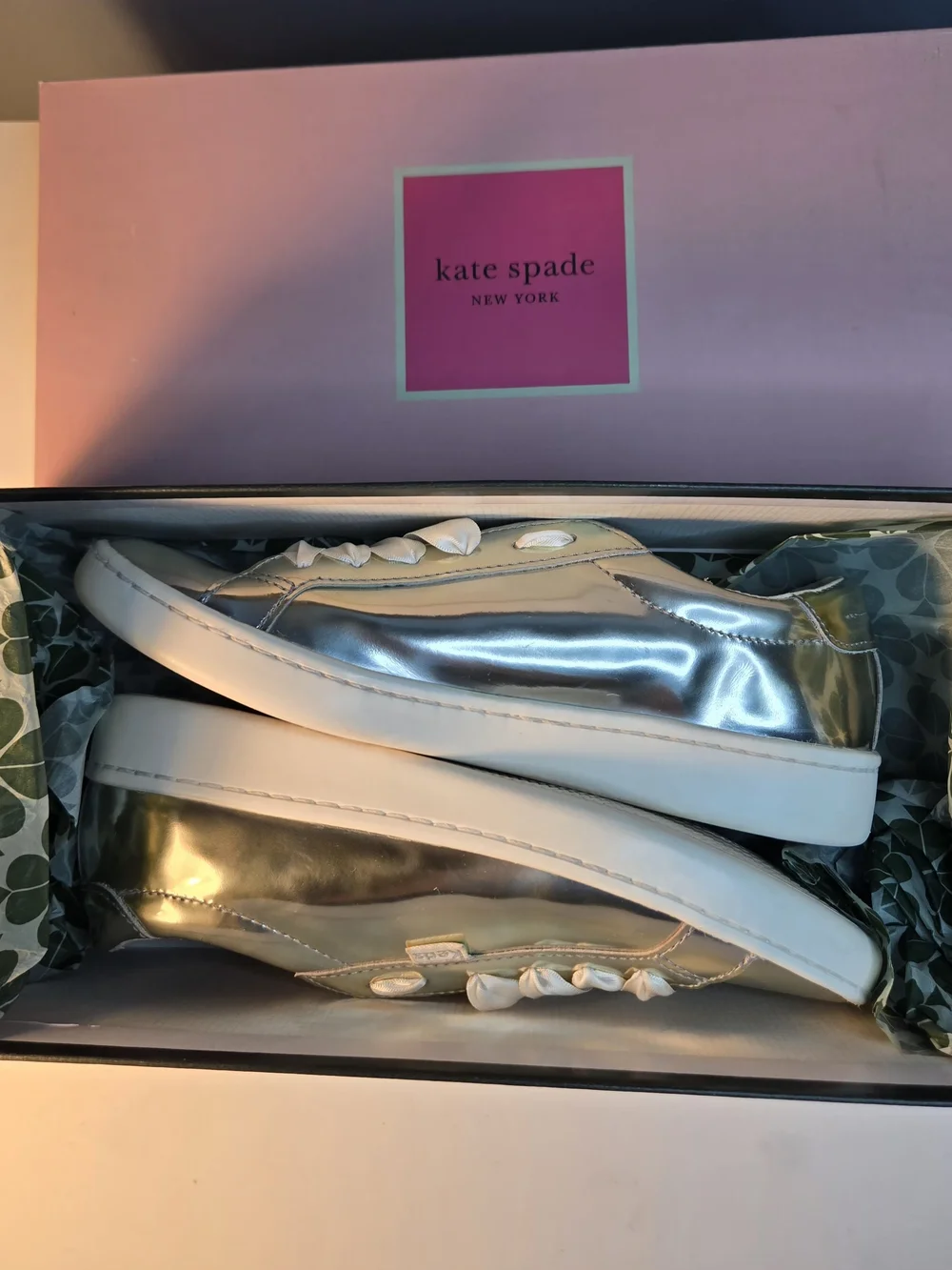 Kate Spade X Keds Silver Metallic Women's Sneakers - Casual Shine Size 6